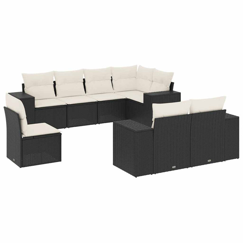 Set mobilier de grădină cu perne, 8 piese, negru, poliratan