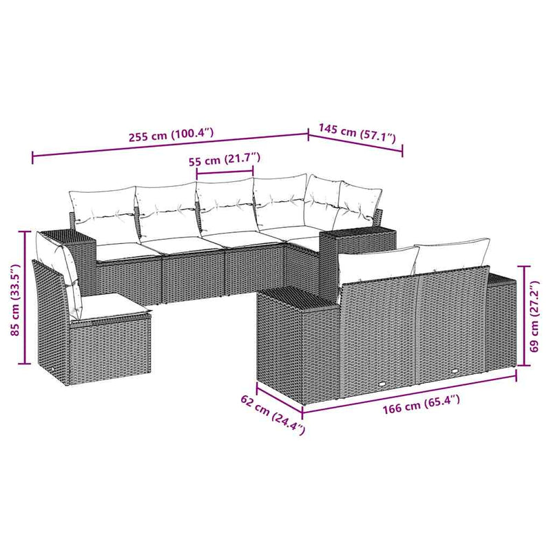 Set mobilier de grădină cu perne, 8 piese, negru, poliratan