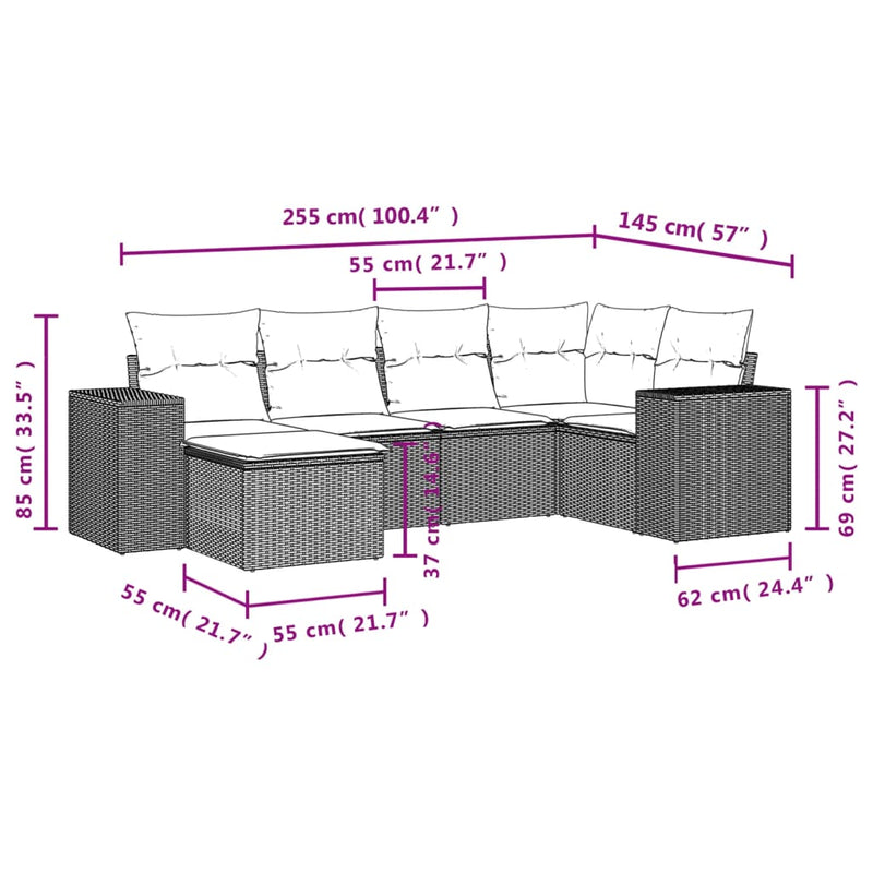 Set mobilier grădină cu perne, 6 piese, gri, poliratan
