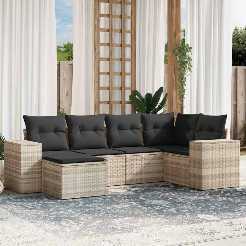 Set canapele de grădină cu perne, 6 piese gri deschis poliratan