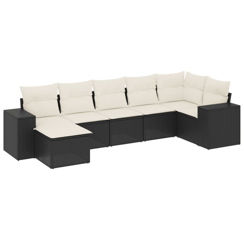 Set canapele de grădină cu perne, 7 piese, negru, poliratan