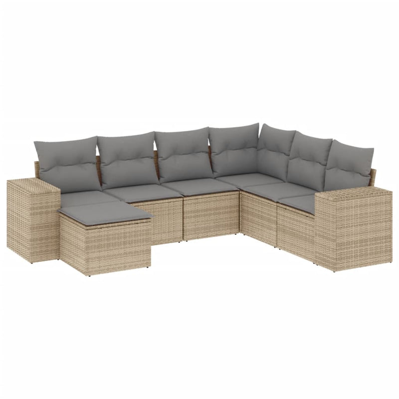 Set canapele de grădină, 7 piese, cu perne, bej, poliratan
