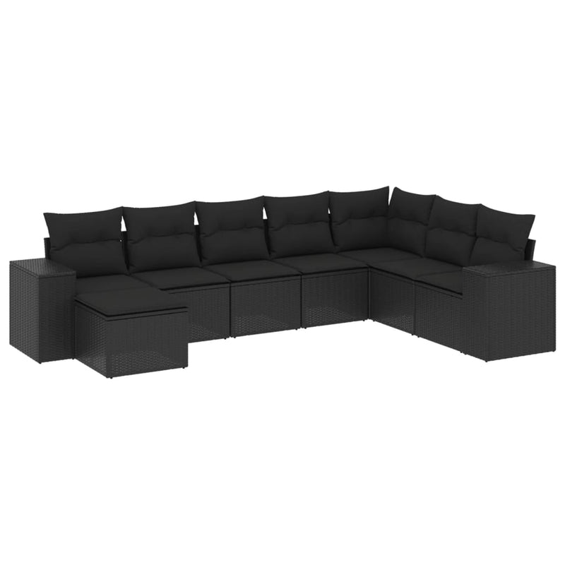 Set mobilier de grădină cu perne, 8 piese, negru, poliratan