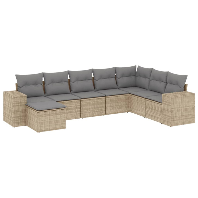 Set canapele de grădină, 8 piese, cu perne, bej, poliratan