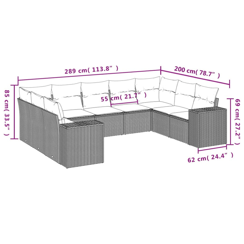 Set mobilier de grădină cu perne, 9 piese, negru, poliratan