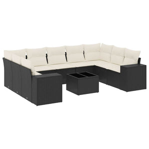 Set canapele de grădină cu perne, 10 piese, negru, poliratan