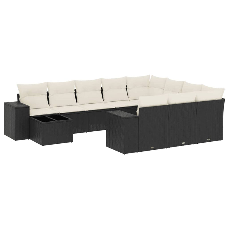 Set canapele de grădină cu perne, 11 piese, negru, poliratan