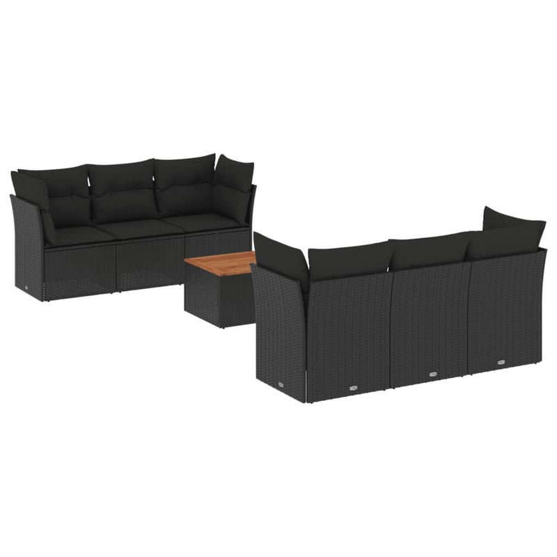 Set canapele de grădină cu perne, 7 piese, negru, poliratan