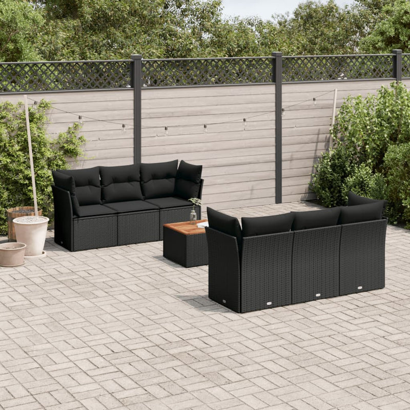 Set canapele de grădină cu perne, 7 piese, negru, poliratan