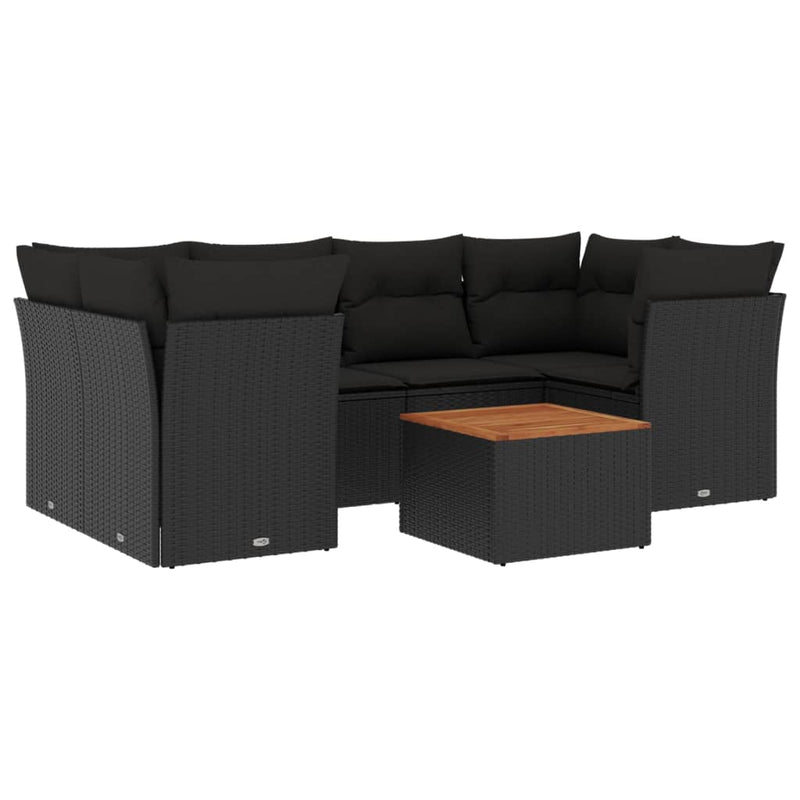 Set canapele de grădină cu perne, 7 piese, negru, poliratan