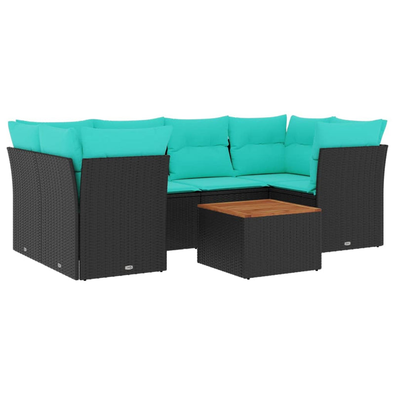 Set canapele de grădină cu perne, 7 piese, negru, poliratan