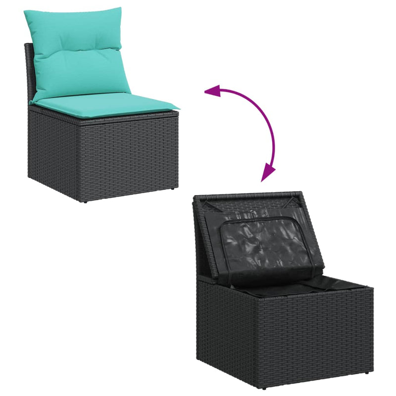 Set canapele de grădină cu perne, 7 piese, negru, poliratan