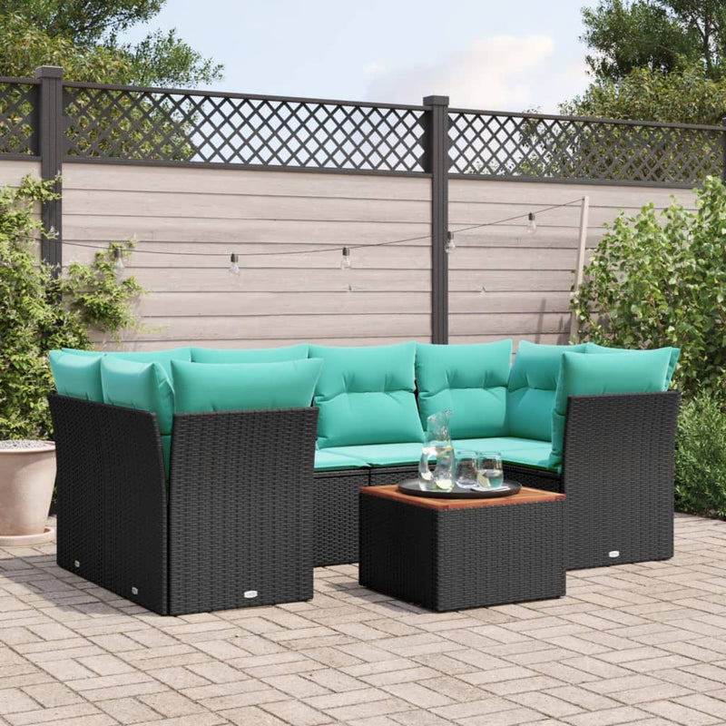 Set canapele de grădină cu perne, 7 piese, negru, poliratan