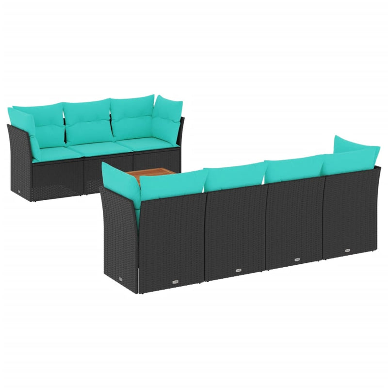 Set canapele de grădină cu perne, 8 piese, negru, poliratan