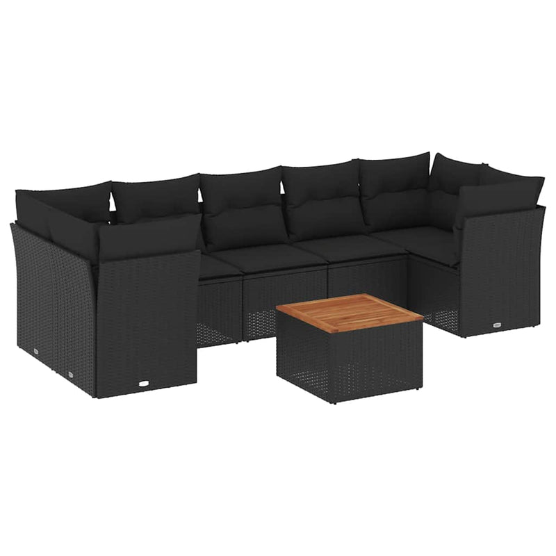 Set mobilier de grădină cu perne, 8 piese, negru, poliratan