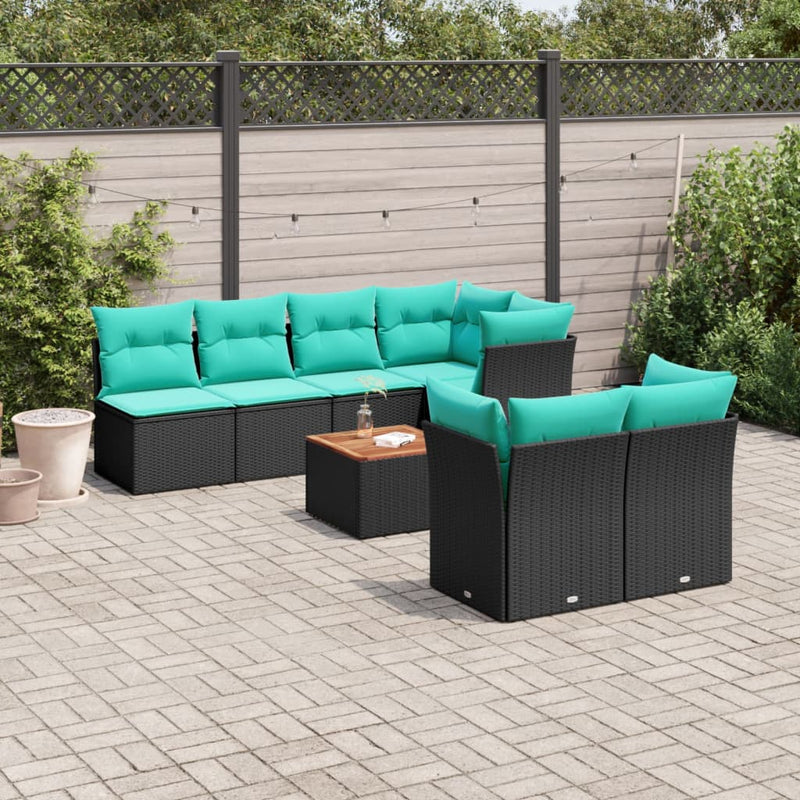 Set canapele de grădină cu perne, 8 piese, negru, poliratan