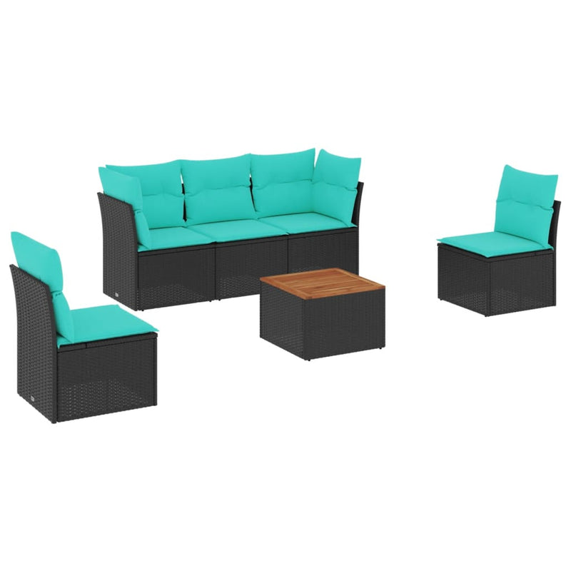 Set canapele de grădină cu perne, 6 piese, negru, poliratan