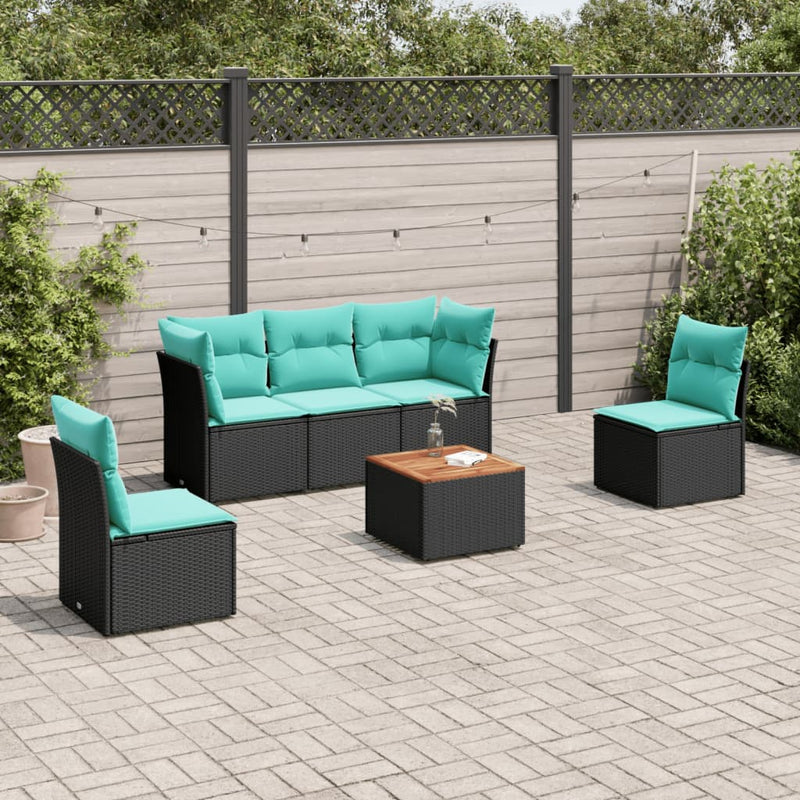 Set canapele de grădină cu perne, 6 piese, negru, poliratan