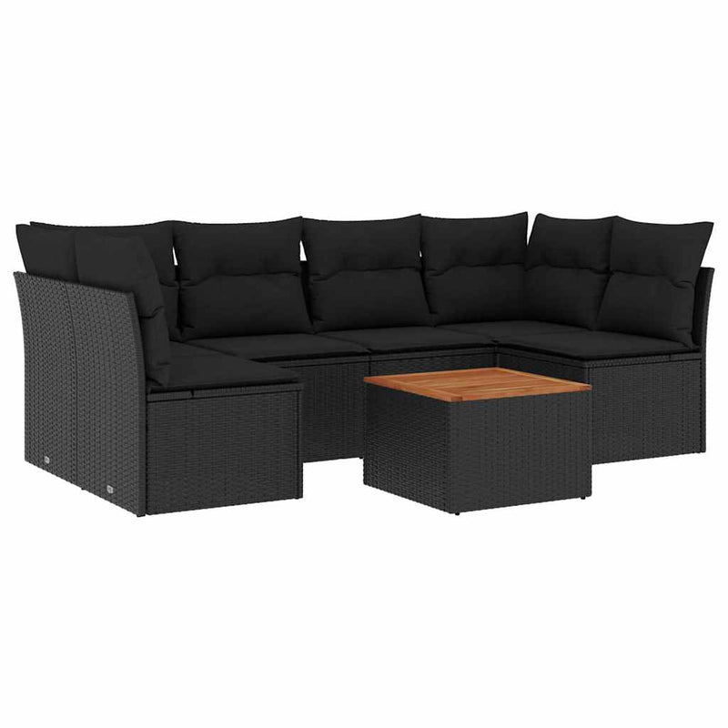 Set canapele de grădină cu perne, 7 piese, negru, poliratan