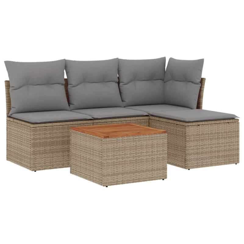 Set canapele de grădină, 5 piese, cu perne, bej, poliratan
