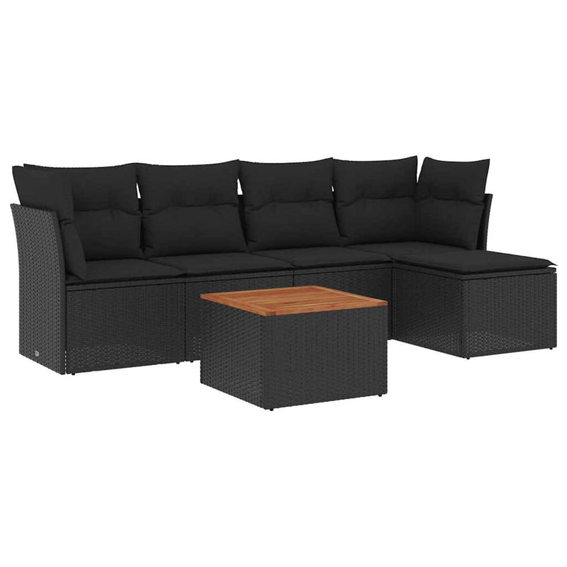 Set mobilier de grădină cu perne, 6 piese, negru, poliratan