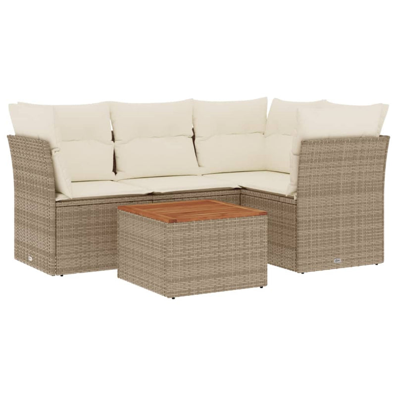 Set canapele de grădină cu perne, 5 piese, bej, poliratan
