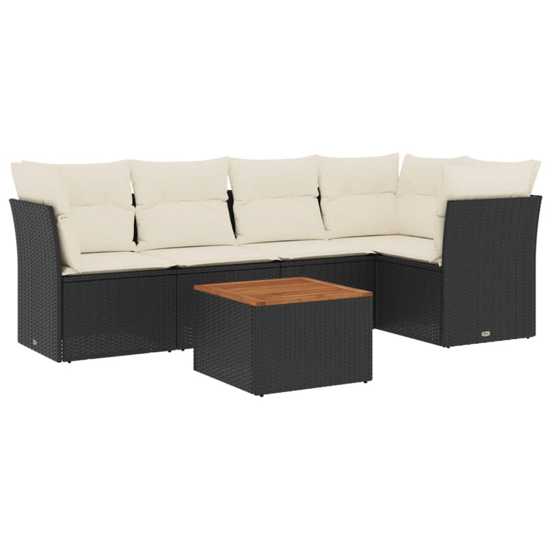 Set mobilier de grădină cu perne, 6 piese, negru, poliratan
