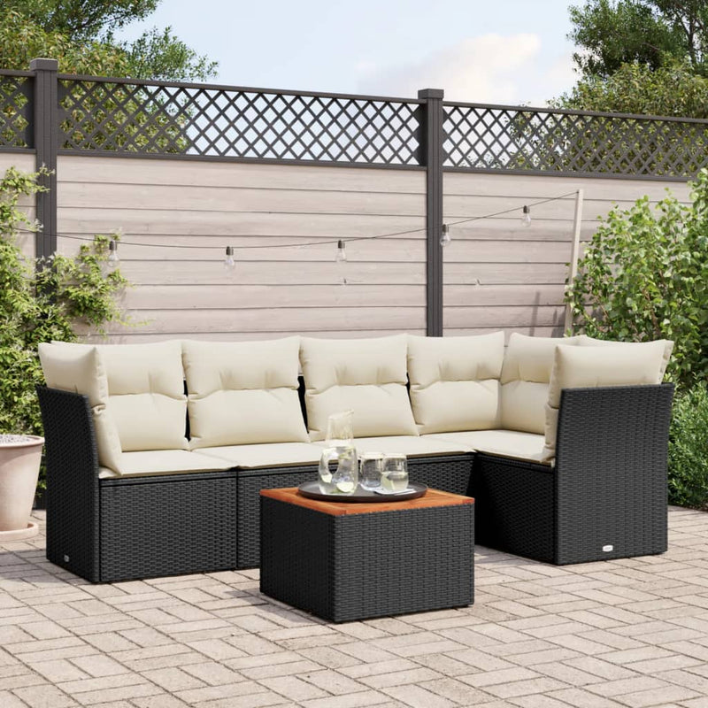 Set mobilier de grădină cu perne, 6 piese, negru, poliratan