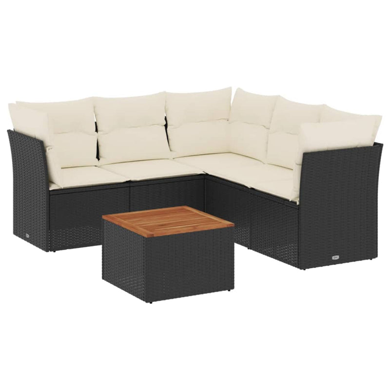 Set mobilier de grădină cu perne, 6 piese, negru, poliratan