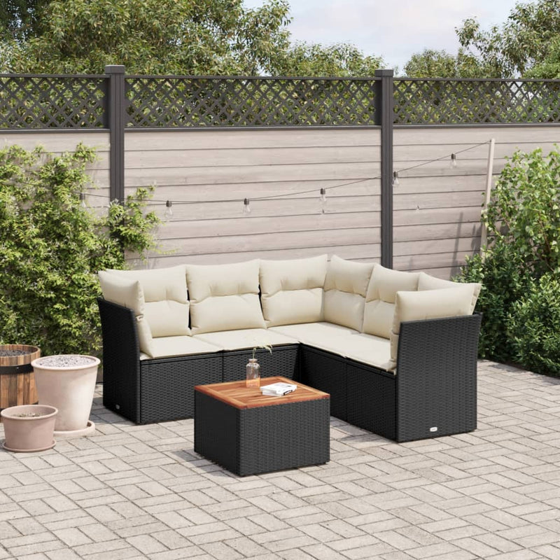 Set mobilier de grădină cu perne, 6 piese, negru, poliratan