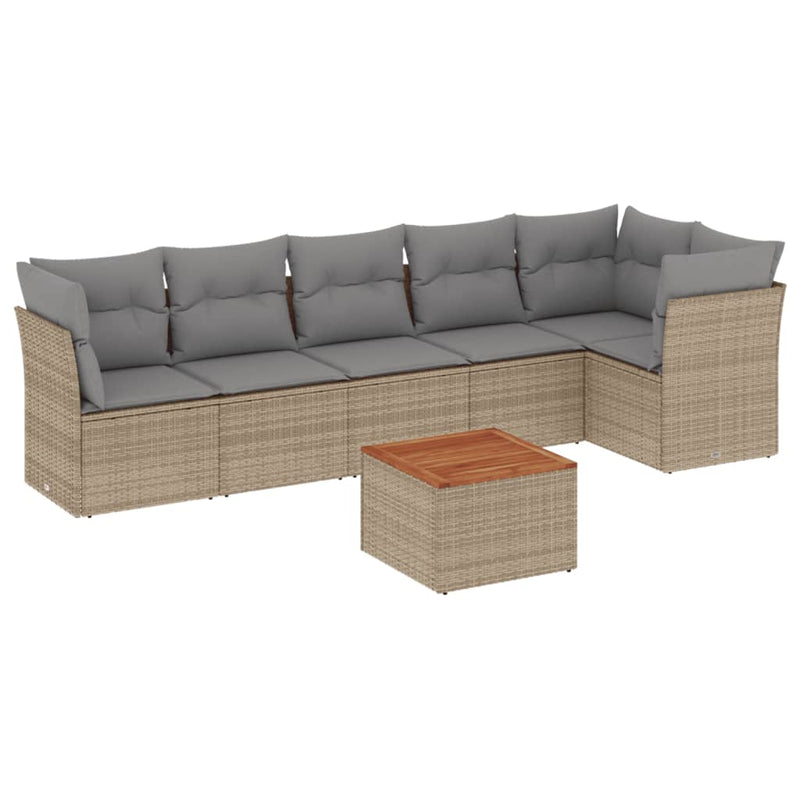 Set canapele de grădină, 7 piese, cu perne, bej, poliratan