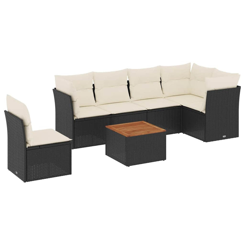 Set canapele de grădină cu perne, 7 piese, negru, poliratan