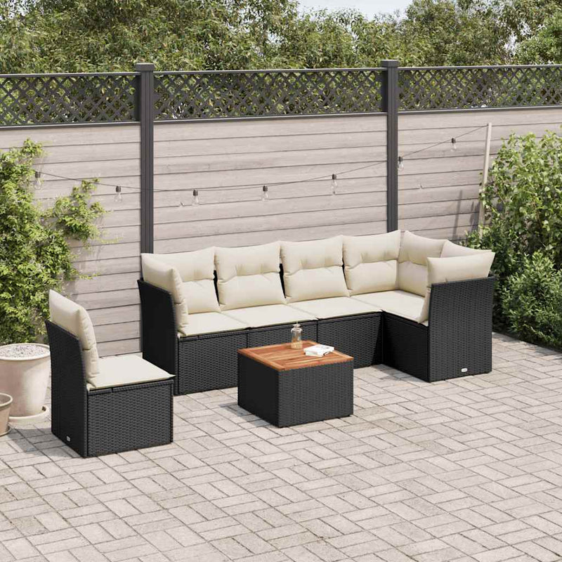 Set canapele de grădină cu perne, 7 piese, negru, poliratan