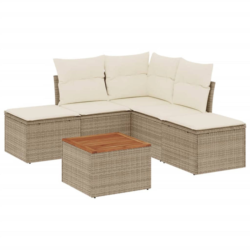 Set canapele de grădină cu perne, 6 piese, bej, poliratan