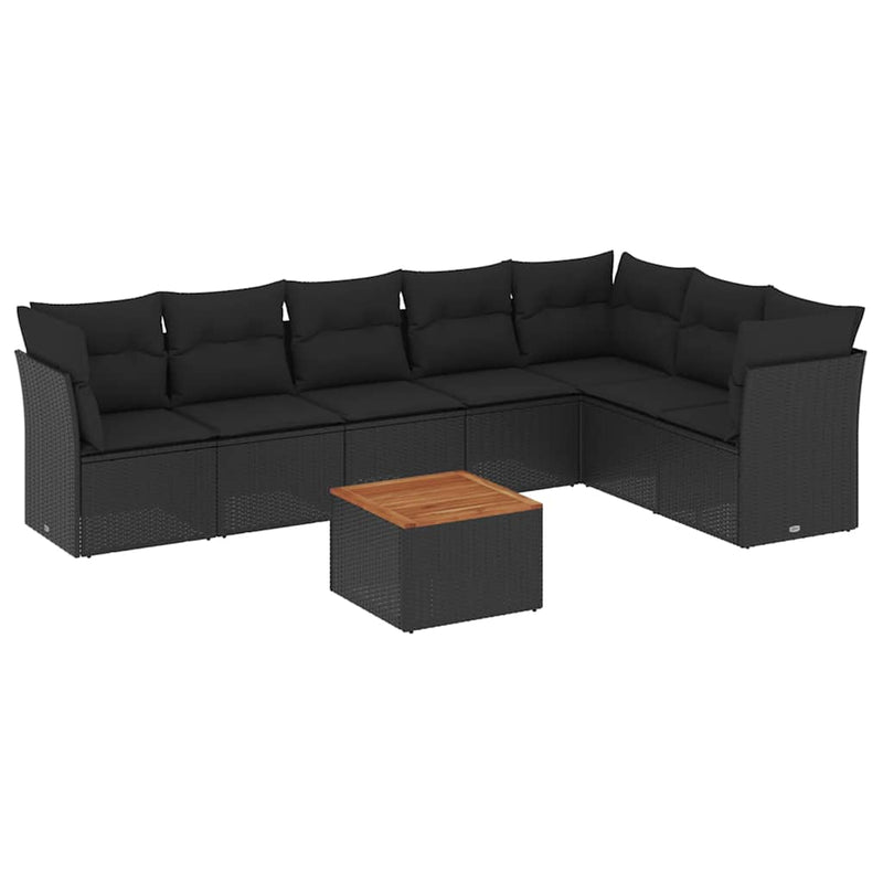 Set mobilier de grădină cu perne, 8 piese, negru, poliratan