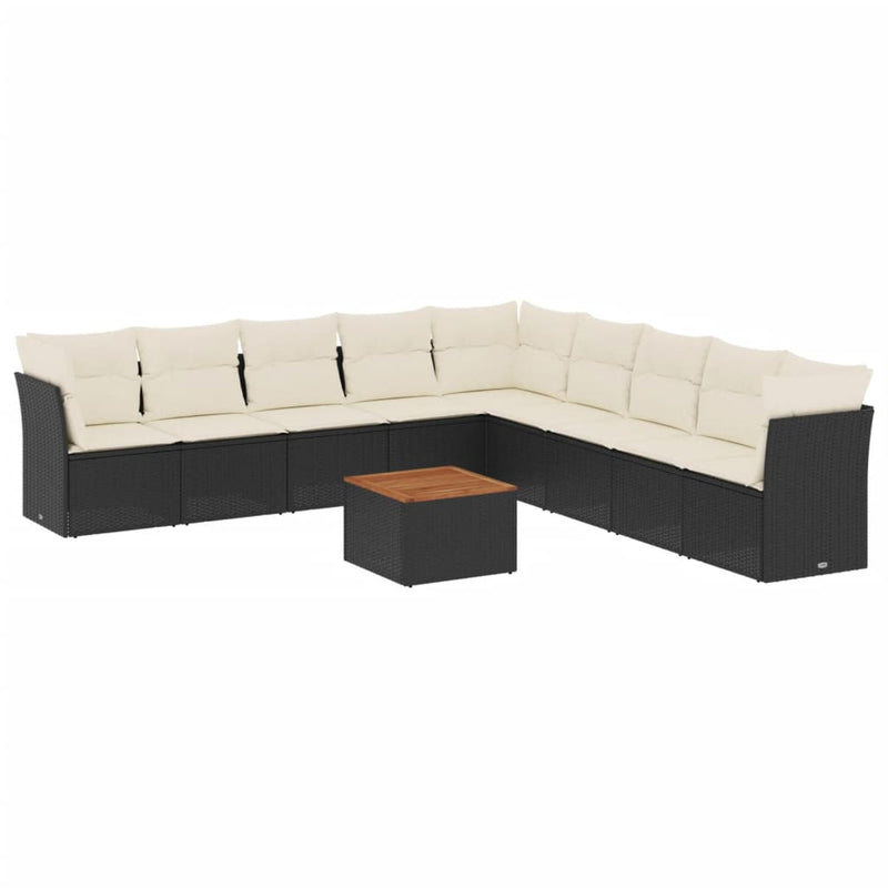 Set canapele de grădină cu perne, 10 piese, negru, poliratan