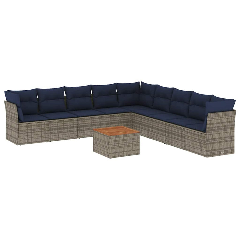 Set canapele de grădină cu perne, 10 piese, gri, poliratan