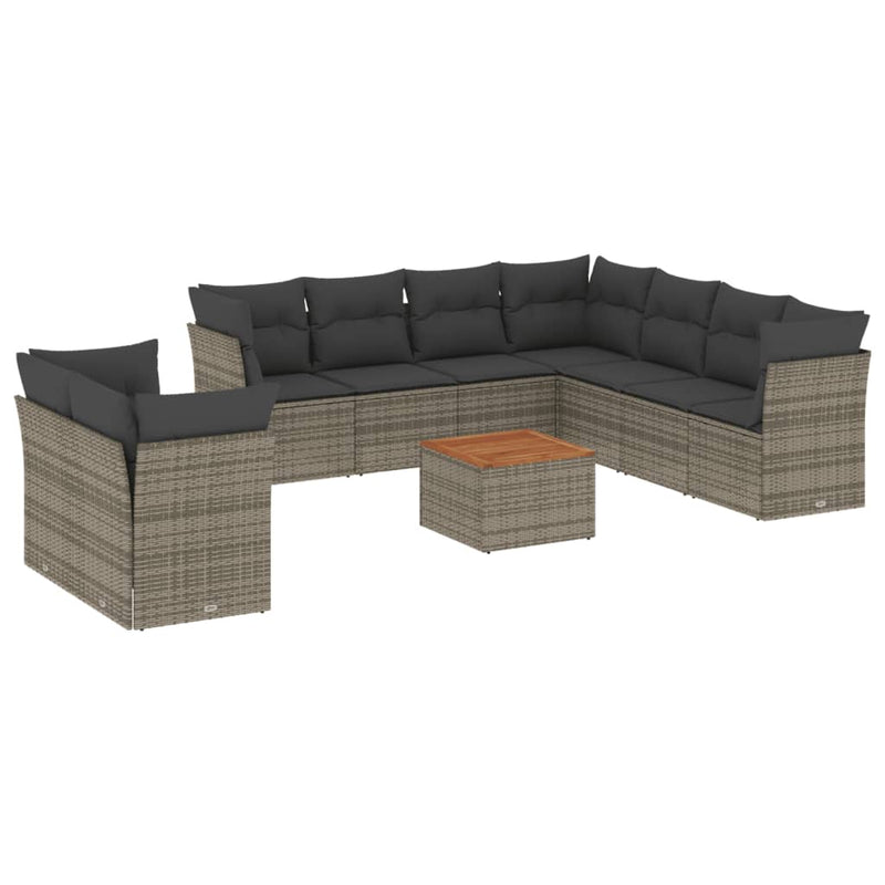 Set mobilier de grădină cu perne, 10 piese, gri, poliratan
