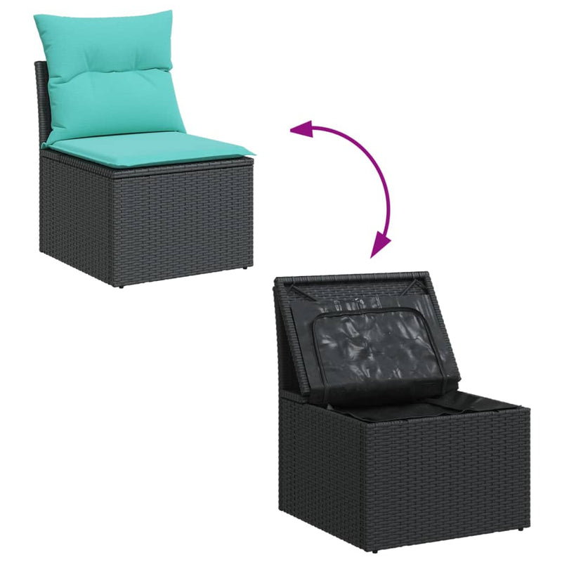 Set mobilier de grădină cu perne, 12 piese, negru, poliratan