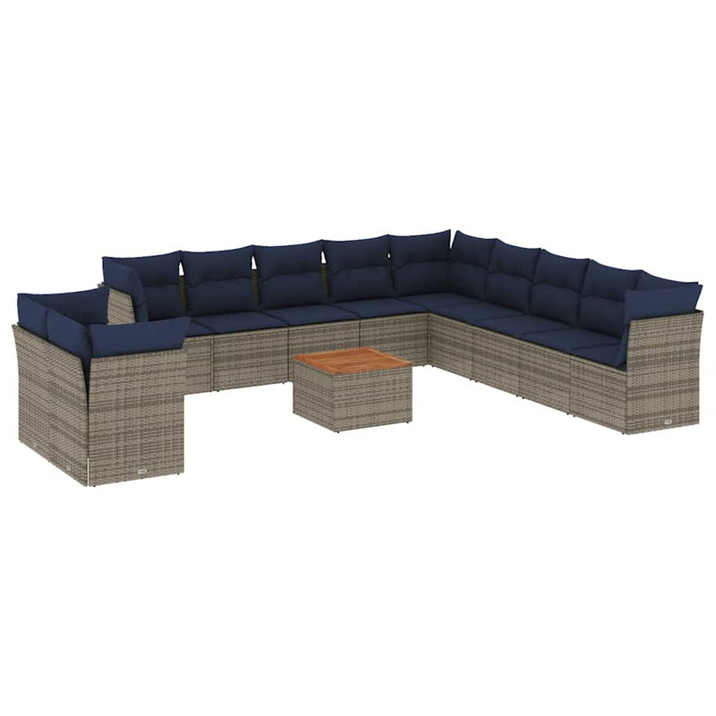 Set mobilier de grădină cu perne, 12 piese, gri, poliratan