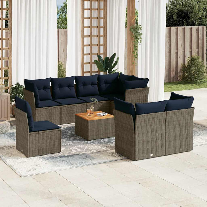 Set canapele de grădină, 9 piese, cu perne, gri, poliratan