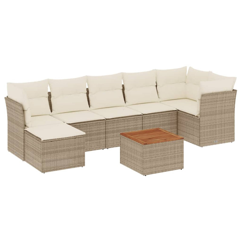 Set canapele de grădină, 8 piese, cu perne, bej, poliratan