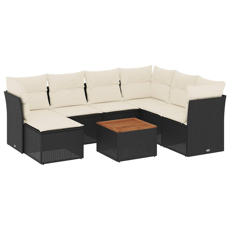 Set mobilier de grădină cu perne, 8 piese, negru, poliratan