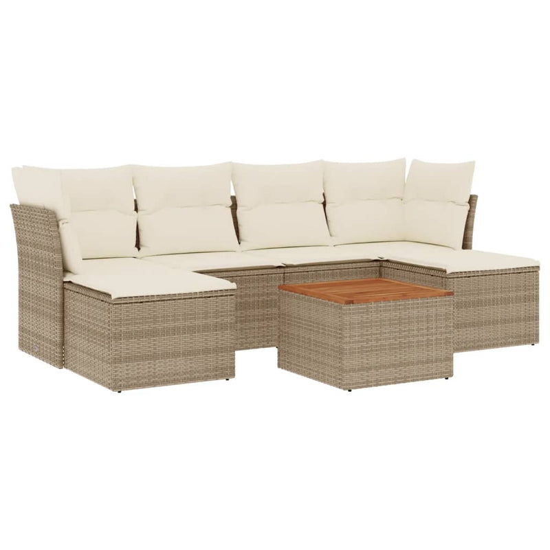 Set canapele de grădină, 7 piese, cu perne, bej, poliratan