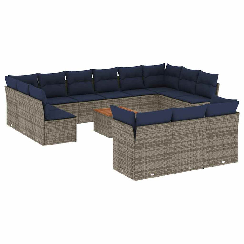 Set mobilier de grădină cu perne, 14 piese, gri, poliratan