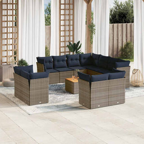 Set mobilier de grădină cu perne, 12 piese, gri, poliratan