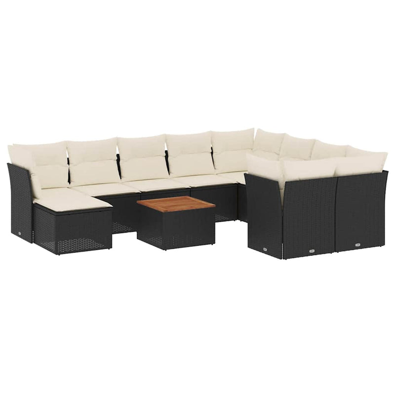 Set canapele de grădină cu perne, 11 piese, negru, poliratan