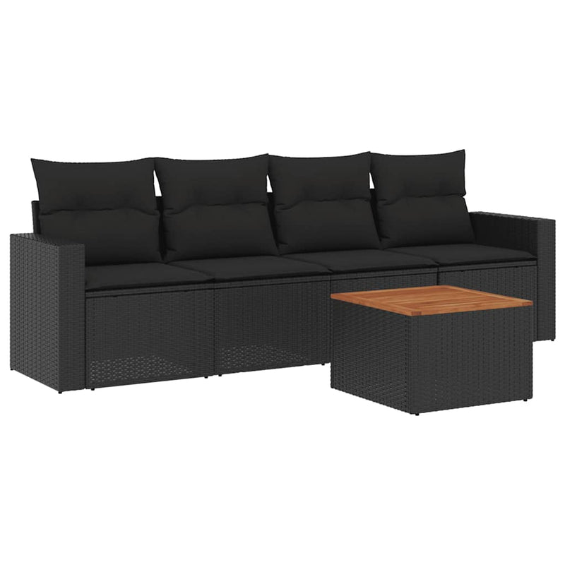 Set mobilier de grădină cu perne, 5 piese, negru, poliratan