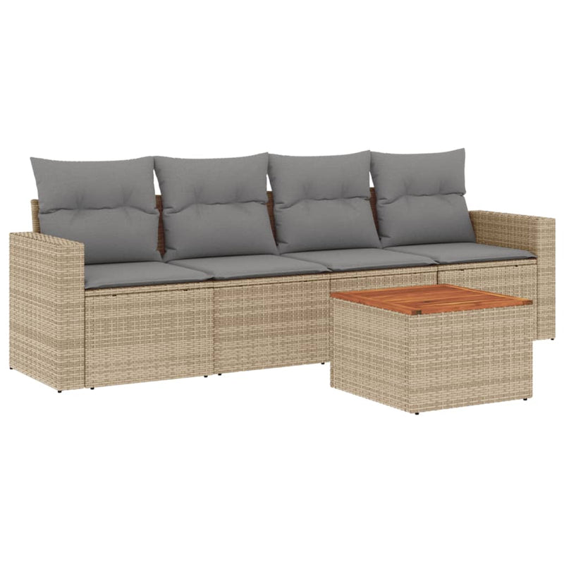 Set canapele de grădină, 5 piese, cu perne, bej, poliratan