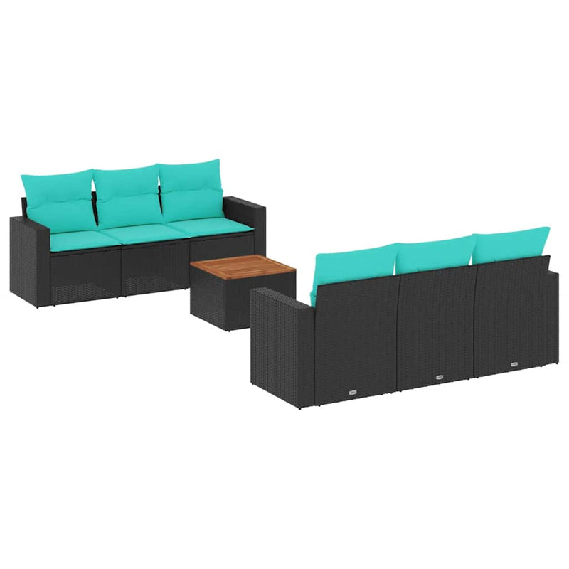Set canapele de grădină cu perne, 7 piese, negru, poliratan